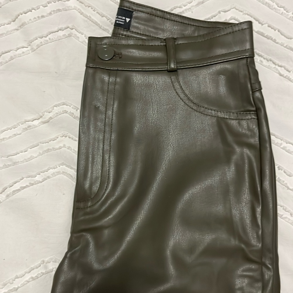 Zara Pleather Olive Green Pants. Size small